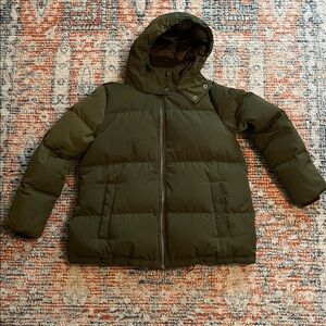 Madewell Olive Green Puffer Jacket hooded small